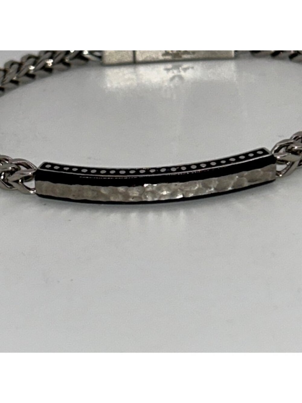 Lynx Mens Stainless Steel Hammered ID Plate Bracelet With Foxtail Chain In Gift - Picture 9 of 15